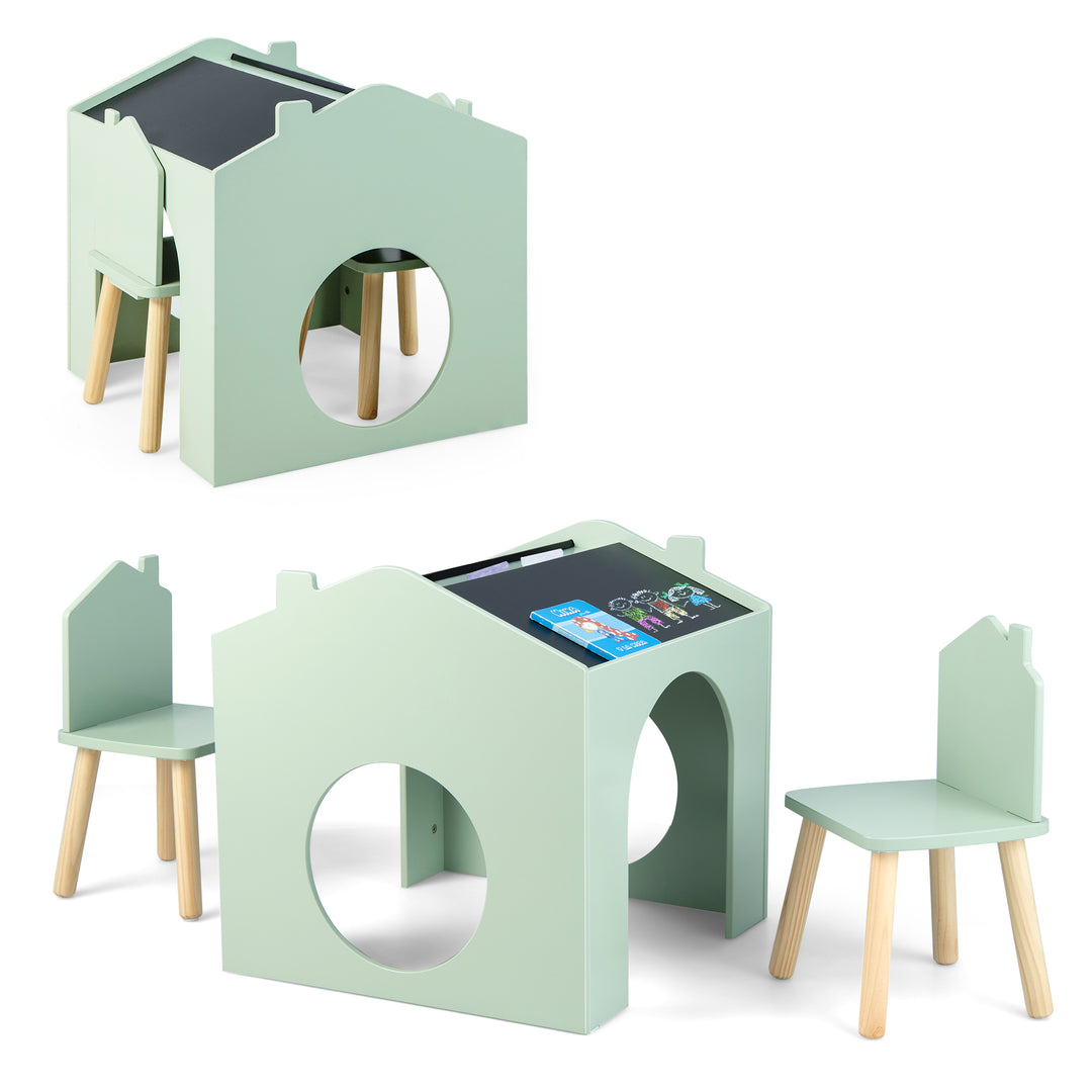 3 Pieces Wooden Kids Table and Chair Set-Green Costway